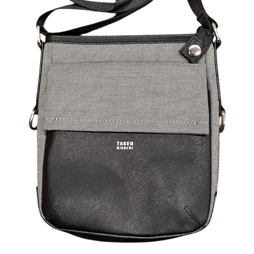 Takeo Kikuchi Gray Black Crossbody Bag Nylon Lightweight Travel Purse Shoulder